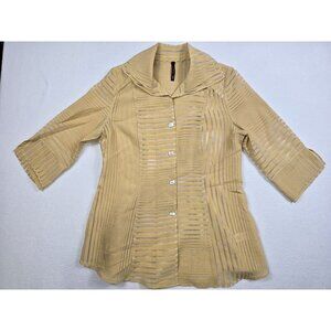 IC By Connie K Bamboo Artsy Striped Button-Up Shirt Medium Lagenlook Sheer